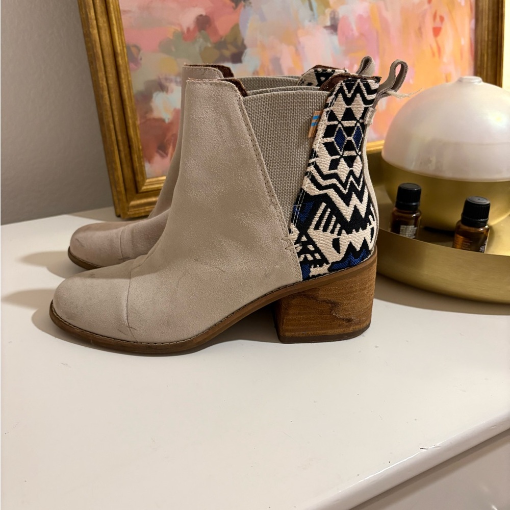 TOMS Beige Ankle Boots with Aztec Detail